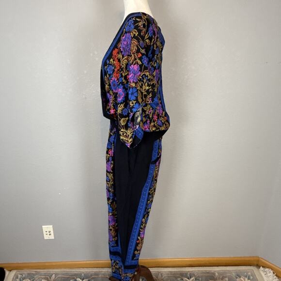 Anthropologie Ett:Twa Floral Scarf Print Jumpsuit Size 12 Petite Pockets V-Neck - Picture 4 of 8